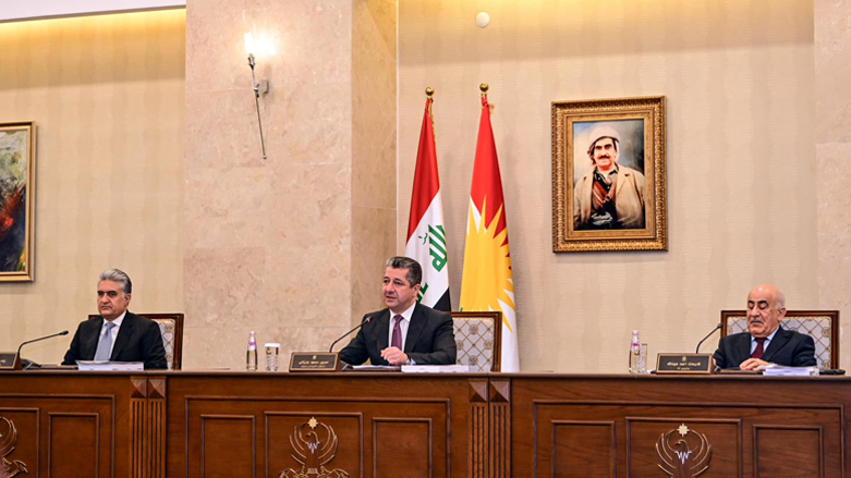Kurdistan Region Prime Minister Masrour Barzani (center) speaking during the Kurdistan Regional Government (KRG) weekly ministerial meeting in Kurdistan Region's capital Erbil, Jan. 15, 2023. (Photo: KRG)