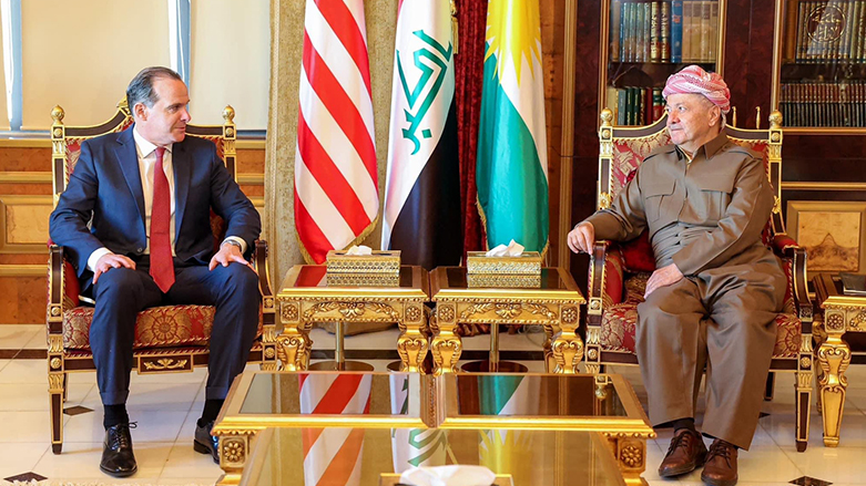 Kurdistan Democratic Party (KDP) President Masoud Barzani (right) during his meeting with White House Coordinator Brett McGurk in Erbil, Jan. 17, 2023. (Photo: Barzani Headquarters)