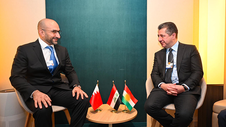Kurdistan Region Prime Minister Masrour Barzani (right) during his meeting with Bahrain's Minister of Industry and Commerce Abdulla bin Adel Fakhro in Davos, Jan. 18, 2023. (Photo: KRG)