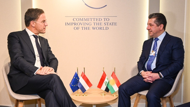 Kurdistan Region Prime Minister Masrour Barzani (right) during the meeting with his Dutch counterpart Mark Rutte in Davos, Jan. 19, 2023. (Photo: KRG)