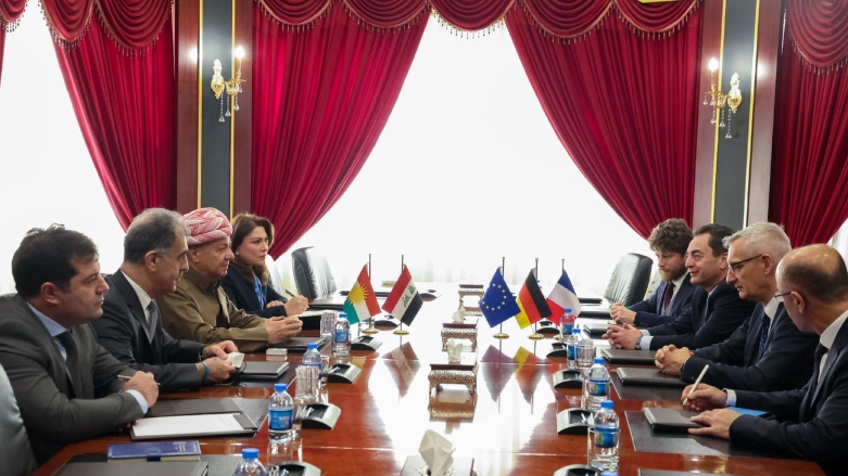 President Masoud Barzani of the Kurdistan Democratic Party (KDP) (third from left) during his meeting with French, German ambassadors to Iraq, Jan. 22, 2023. (Photo: Barzani Headquarters)