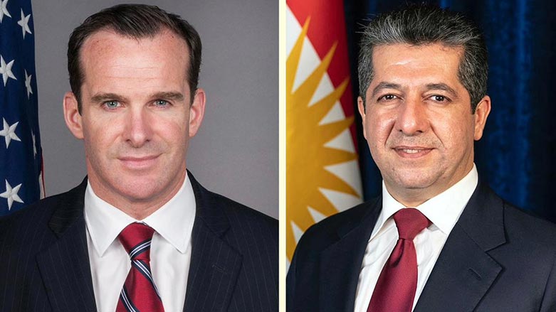 Kurdistan Region Prime Minister Masrour Barzani (right) on Thursday talked by phone with White House Coordinator for the Middle East and North Africa (MENA), Brett McGurk (left) (Photo: Kurdistan 24)