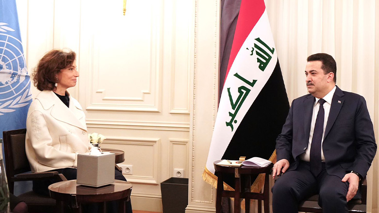 Iraqi Prime Minister, Mohammed Shia' Al Sudani (right), during his meeting with Audrey Azoulay, Director-General of the UNESCO, Jan. 27, 2023. (Photo: Media Office of Iraqi Prime Minister)