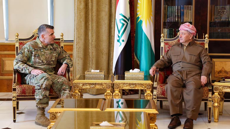 President Masoud Barzani (right), the leader of Kurdistan Democratic Party (KDP), during his meeting with Matthew W. McFarlane, commander of Combined Joint Task Force – Operation Inherent Resolve, Jan. 30, 2023. (Photo: Barzani Headquarters