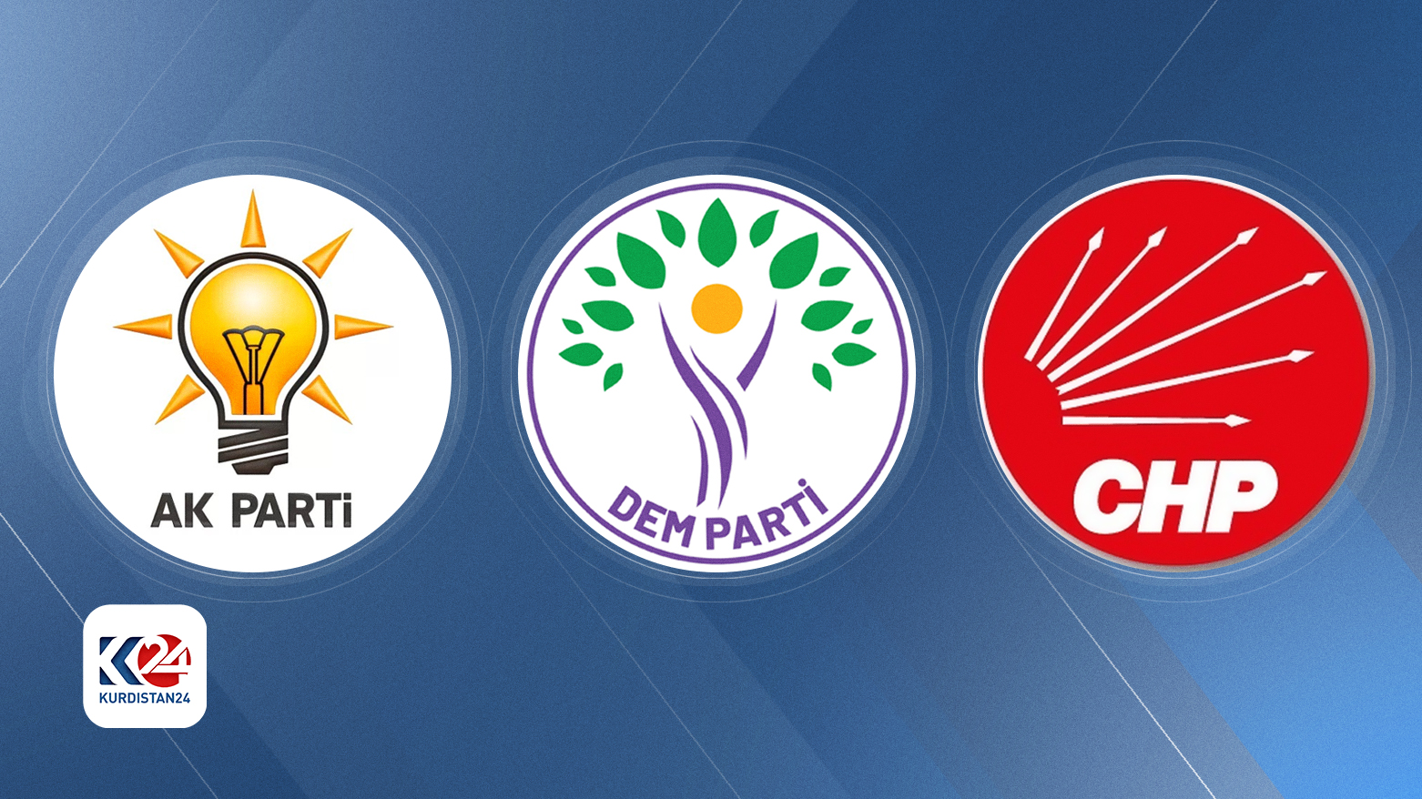 AK Parti, DEM Parti ve CHP logoları-Kurdistan24