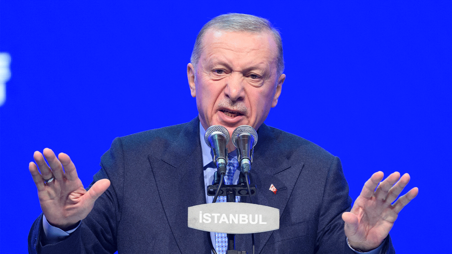 Turkish President Tayyip Erdogan speaks as he announces Murat Kurum as his ruling Justice and Development Party (AK Party) candidate in Istanbul's upcoming mayoral election in March, in Istanbul on January 7, 2024. (Photo: AFP)