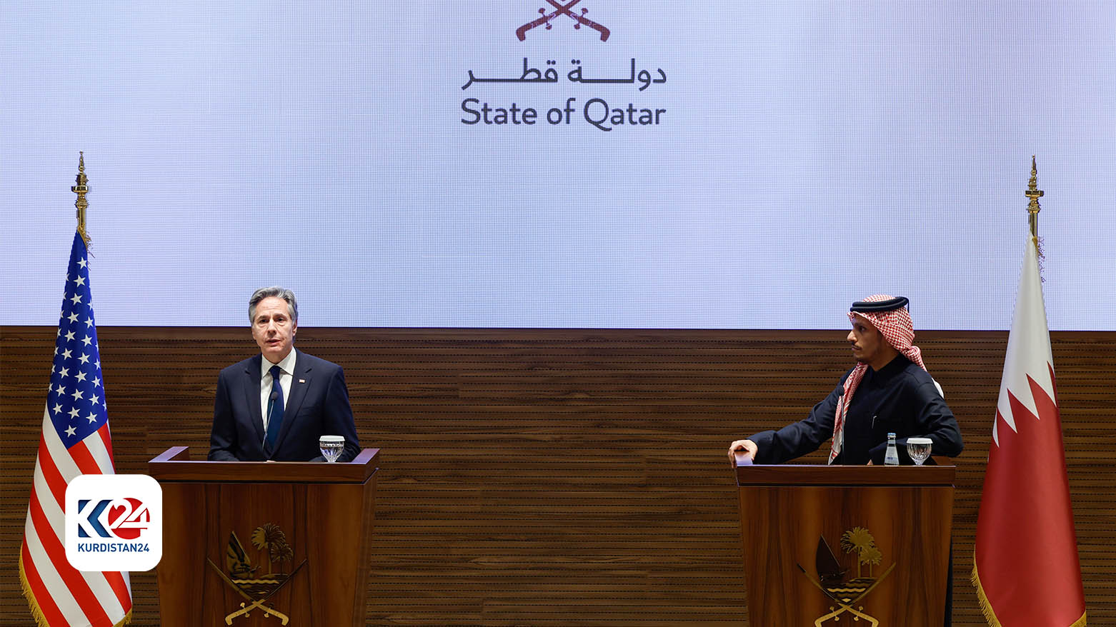 کنفرانس خبری آنتونی بلینکن، وزیر امور خارجه آمریکا و محمد بن عبدالرحمن، وزیر امور خارجه قطر