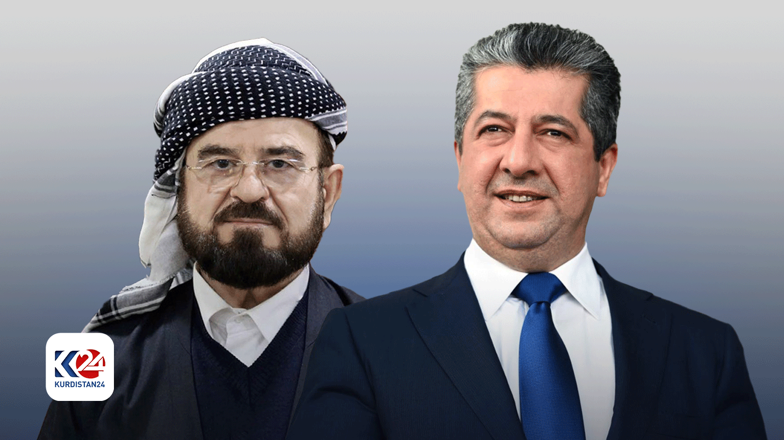 Combined photos of Kurdistan Region Prime Minister Masrour Barzani (right) and newly elected president of International Union of Islamic Scholars. (Photo: Designed by Kurdistan24)