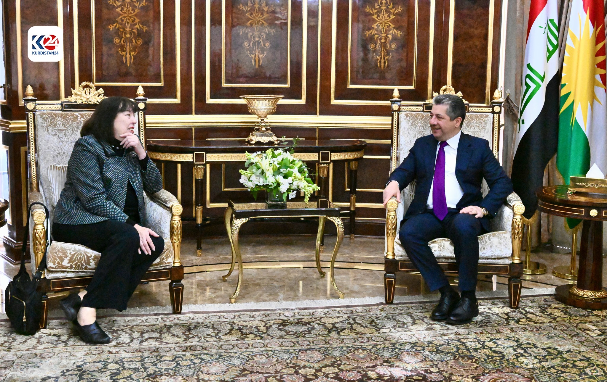 PM Masrour Barzani met with the UN Secretary-General's Special Representative for Children and Armed Conflict Virginia Gamba, Jan 11, 2024 (Photo: KRG).