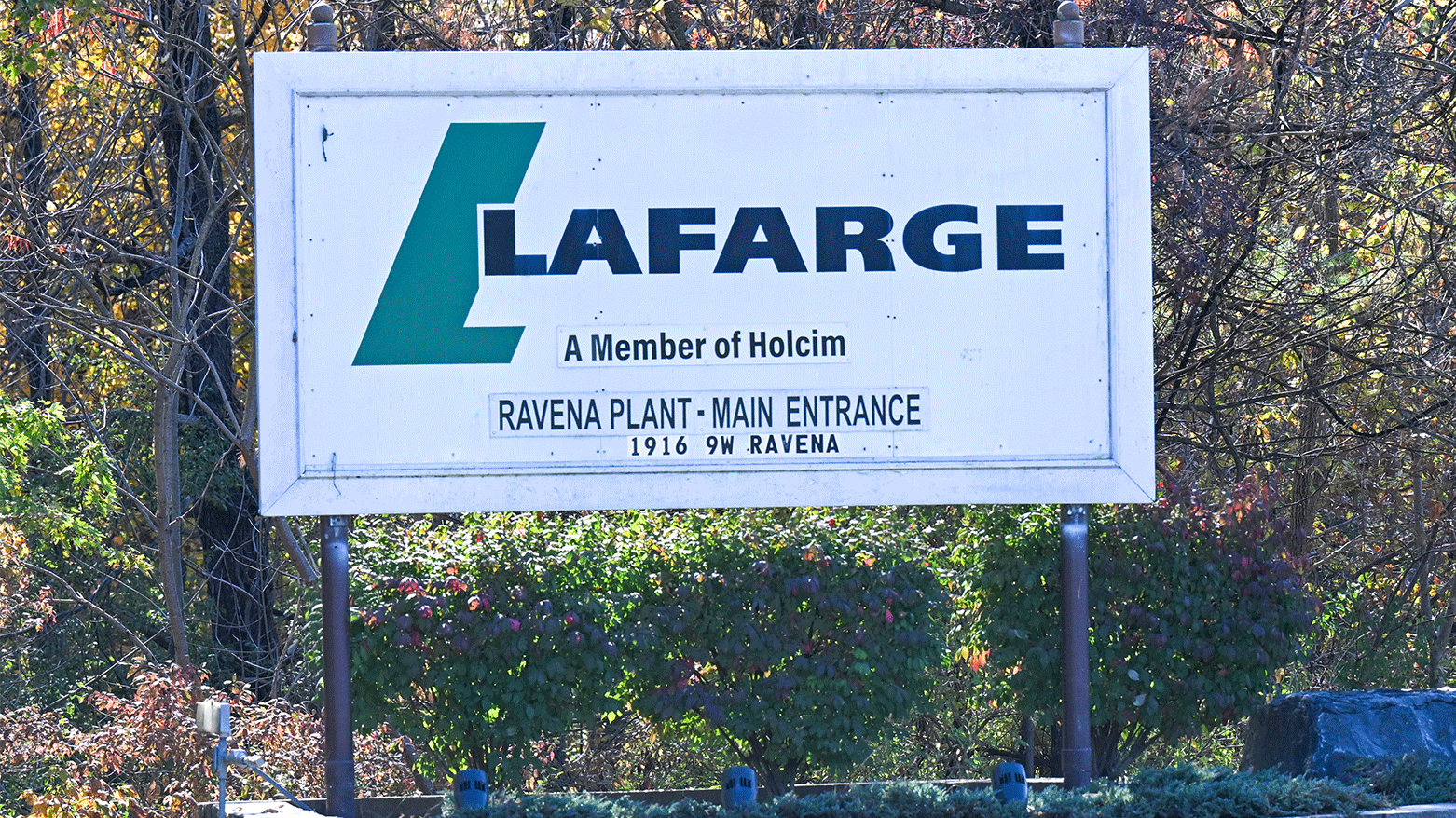 The Lafarge cement plant road sign. (Photo: AP)