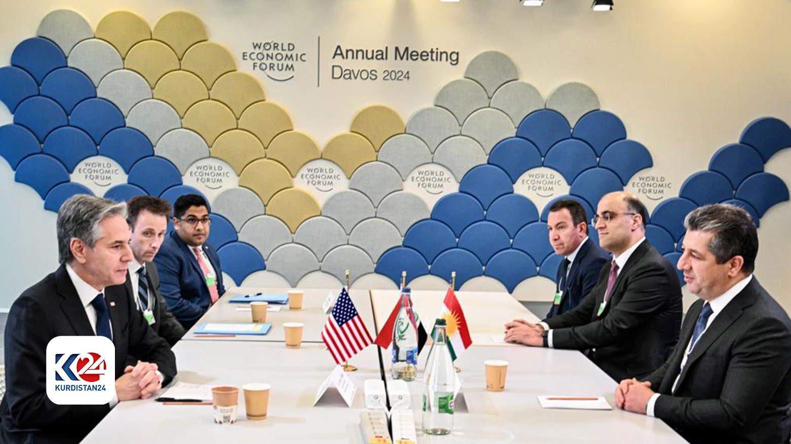 دیدار مسرور بارزانی، نخست وزیر اقلیم کوردستان و آنتونی بلینکن، وزیر امور خارجه آمریکا، داووس، سوئیس سه‌شنبه ١٦ ژانویه ٢٠٢٤