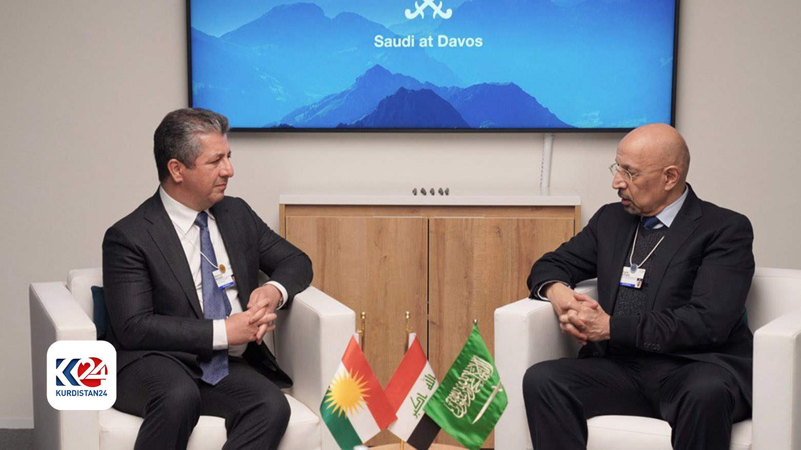 Kurdistan Region Prime Minister Masrour Barzani (left) during his meeting with Saudi Minister of Investment Khalid A. al-Falih, Jan. 16, 2024. (Photo: Kurdistan24)