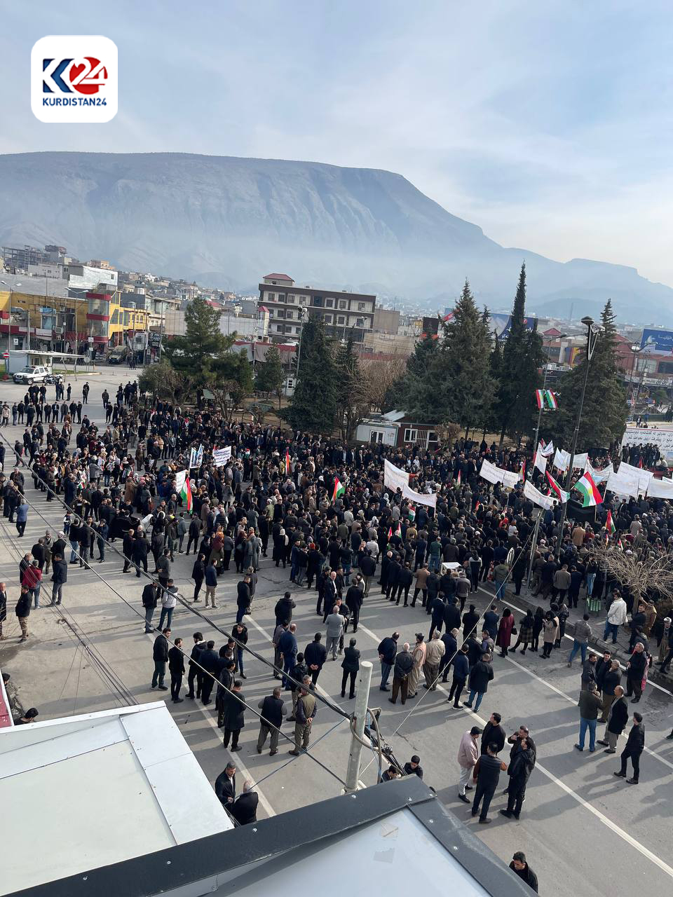 The residents of Soran Independent Administration demonstrating against Monday's missile attacks on Erbil by the IRGC, Jan. 17, 2024. (Photo: Kurdistan24)