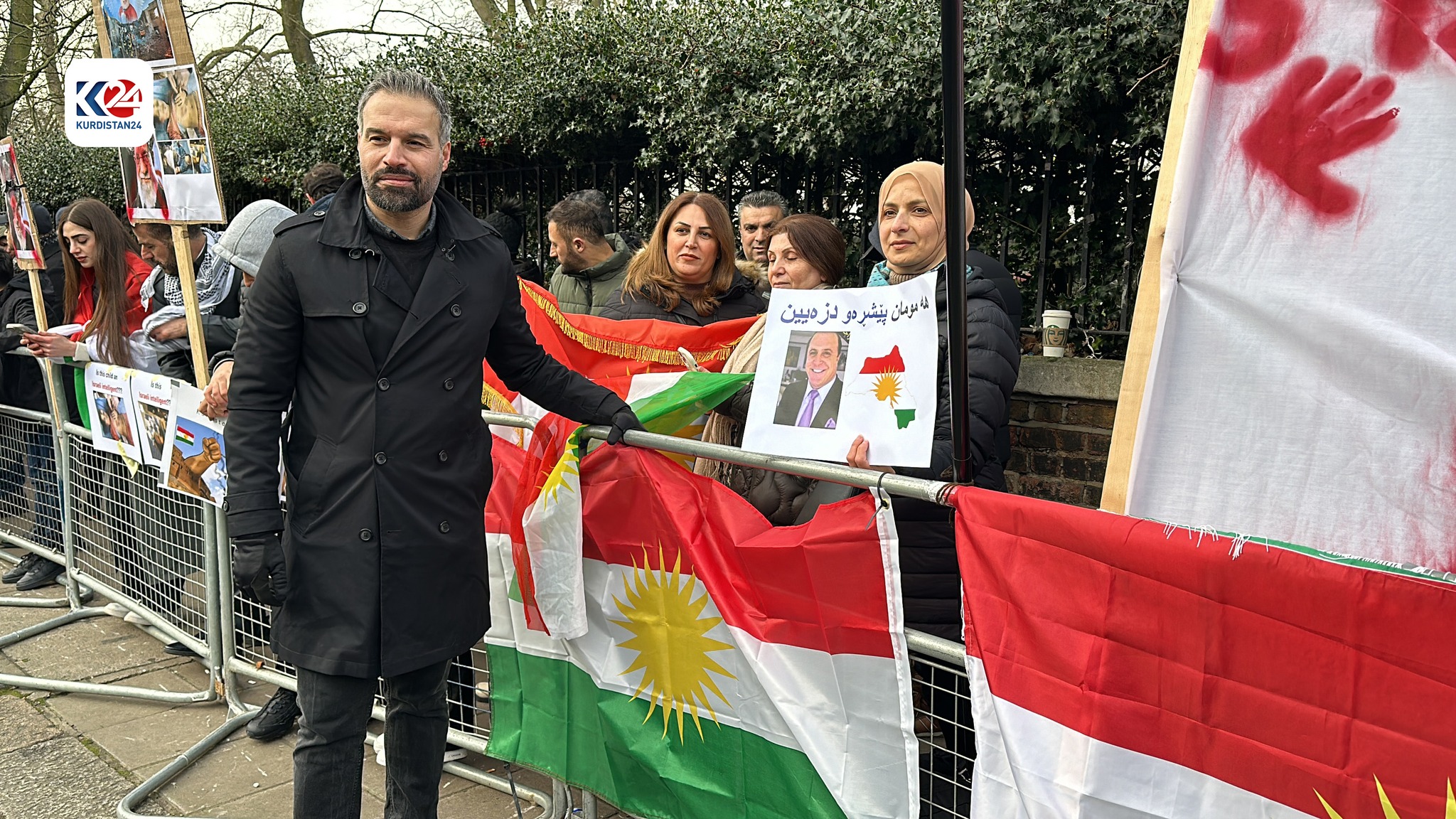 Kurdish protesters in Europe condemned the Iran missile attack on Erbil, Jan. 20, 2024. (Photo: Kurdistan24)