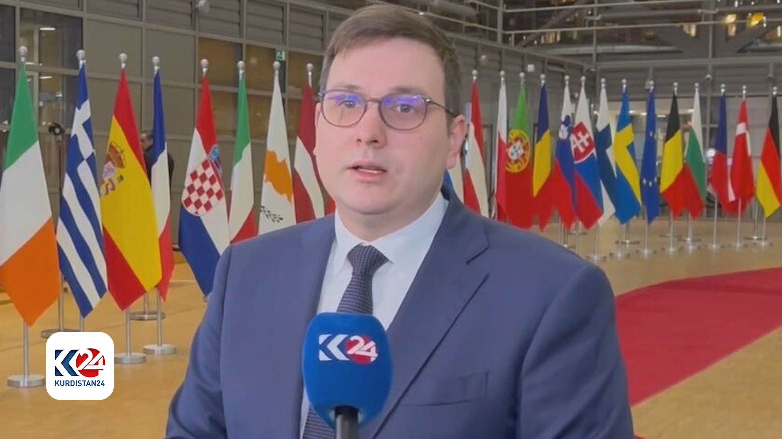 Jan Lipavský, the Minister of Foreign Affairs of the Czech Republic, speaking to Kurdistan24, Jan. 22, 2024. (Photo: Kurdistan24)