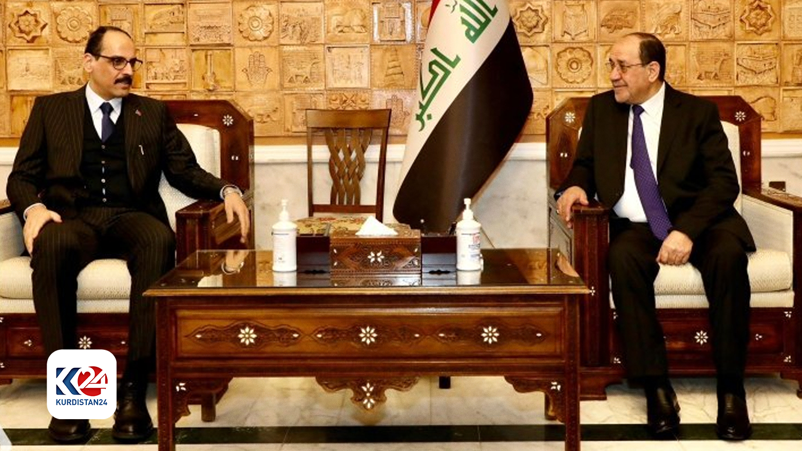 Iraqi State of Law leader Nouri Al-Maliki (right) during his meeting with Turkish intelligence agency chief Ibrahim Kalin, Jan. 23, 2024. (Photo: Nouri Al-Maliki office)