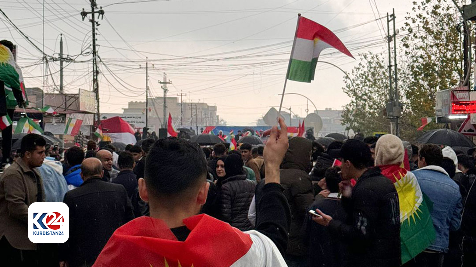 Demonstrators in Sheikhan protest the IRGC attacks against civilians in Erbil on Jan. 15, Jan. 24, 2024. (Photo: Kurdistan24)