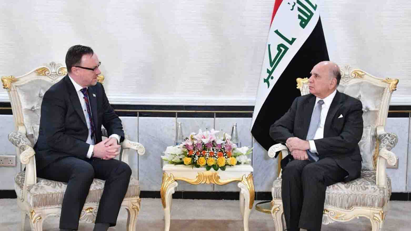 Iraqi Foreign Minister Fuad Hussein (right) during his meeting with Christian Ritscher, Special Adviser and Head of the  UNITAD, Jan. 30, 2024. (Photo: INA)