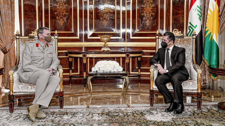 Kurdistan Region Prime Minister Masrour Barzani (right) meets with Brigadier Richard Bell, Deputy Commanding General of the Coalition to Defeat ISIS, July 6, 2021. (Photo: KRG)