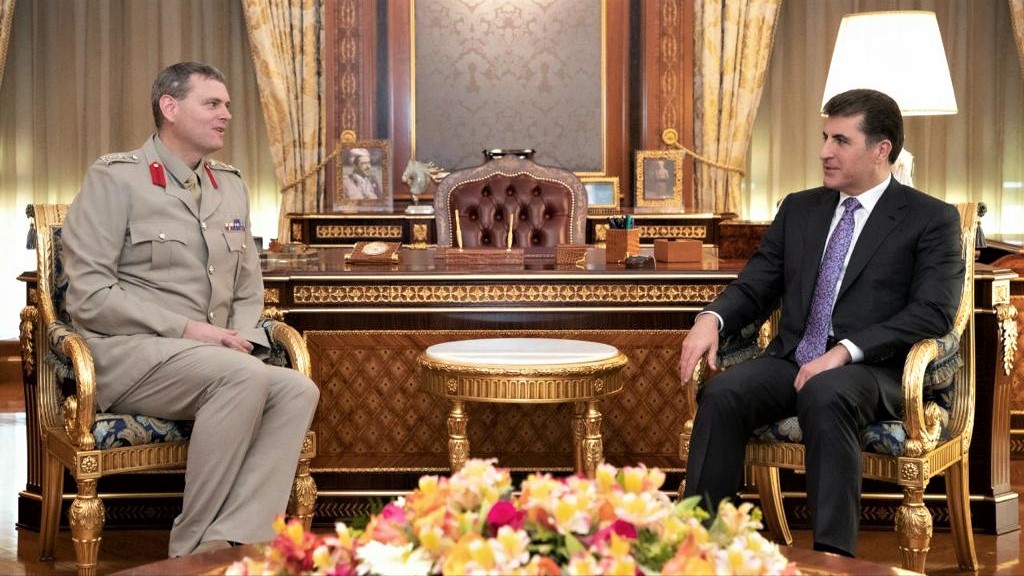 UK Brigadier Richard Bell (left), Deputy Commander of the US-led Coalition to Defeat ISIS in Iraq and Syria, meets with Kurdistan Region President Nechirvan Barzani in Erbil, July 14, 2021. (Photo: Kurdistan Region Presidency)