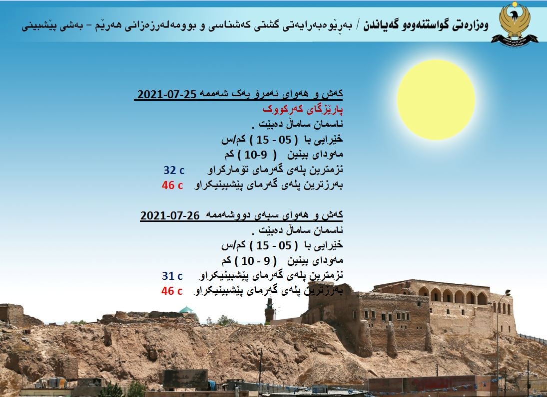 كەشوھەوای ئەمڕۆ و سبەی كەركووك