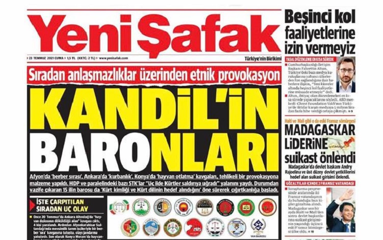 Rojnameya Yenî Şafakê 15 baroyên Bakurê Kurdistanê weke ku girêdayî Qendîlê bin, nîşan dabû.