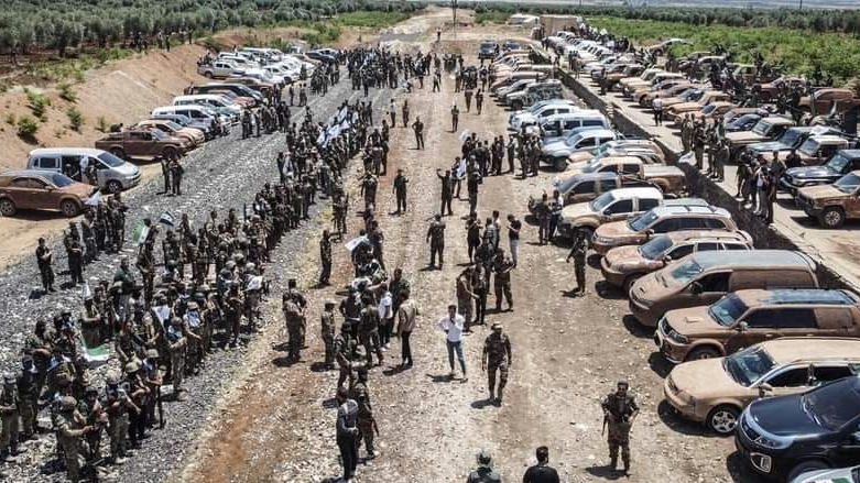 Turkish-backed forces carried out military drills on the outskirts of Tal Rifaat (Photo: Yazan Alkazem/Levant24)