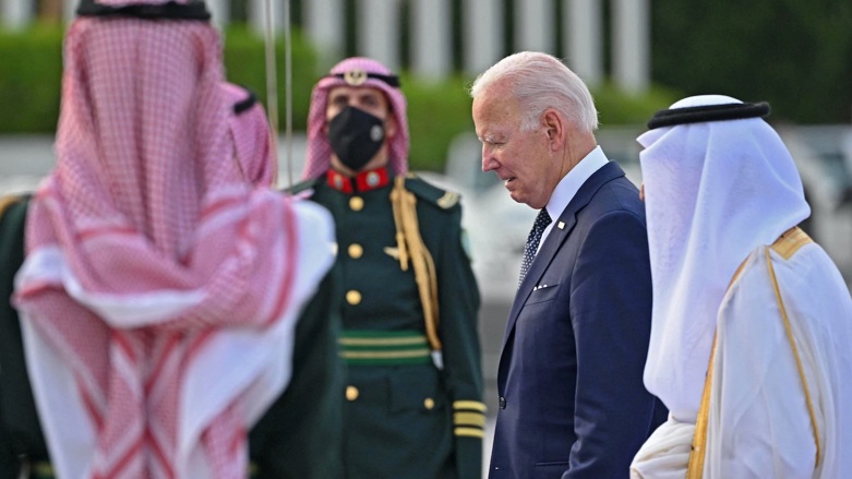 U.S. President Joe Biden arrives at the King Abdulaziz International Airport in Jeddah, Saudi Arabia on July 15 (Mandel Ngan/AFP via Getty Images).