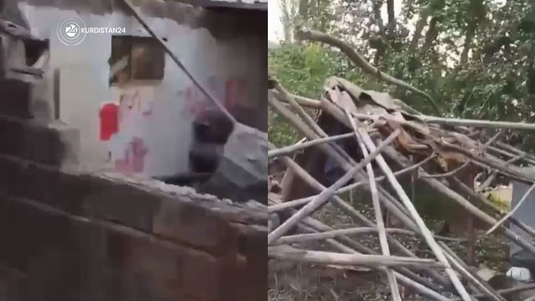 تخریب کامل خانه‌ای در روستای سوریا در اطراف زاخو، در اثر حملات توپخانه‌ای ترکیه