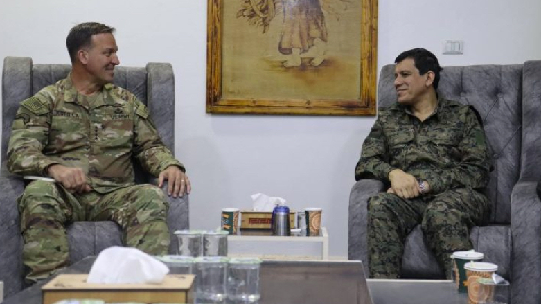 Commander-in-Chief Mazloum Abdi, right, met with General Michael Kurilla on an undisclosed date (Photo: SDF Press)