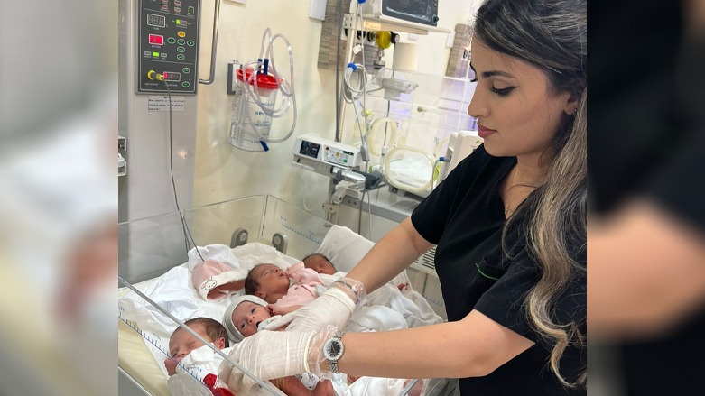 A nurse taking care of the quadruplets in one of Duhok's maternity hospitals, July 2, 2023. (Photo: Maher Sinjari/Kurdistan 24)
