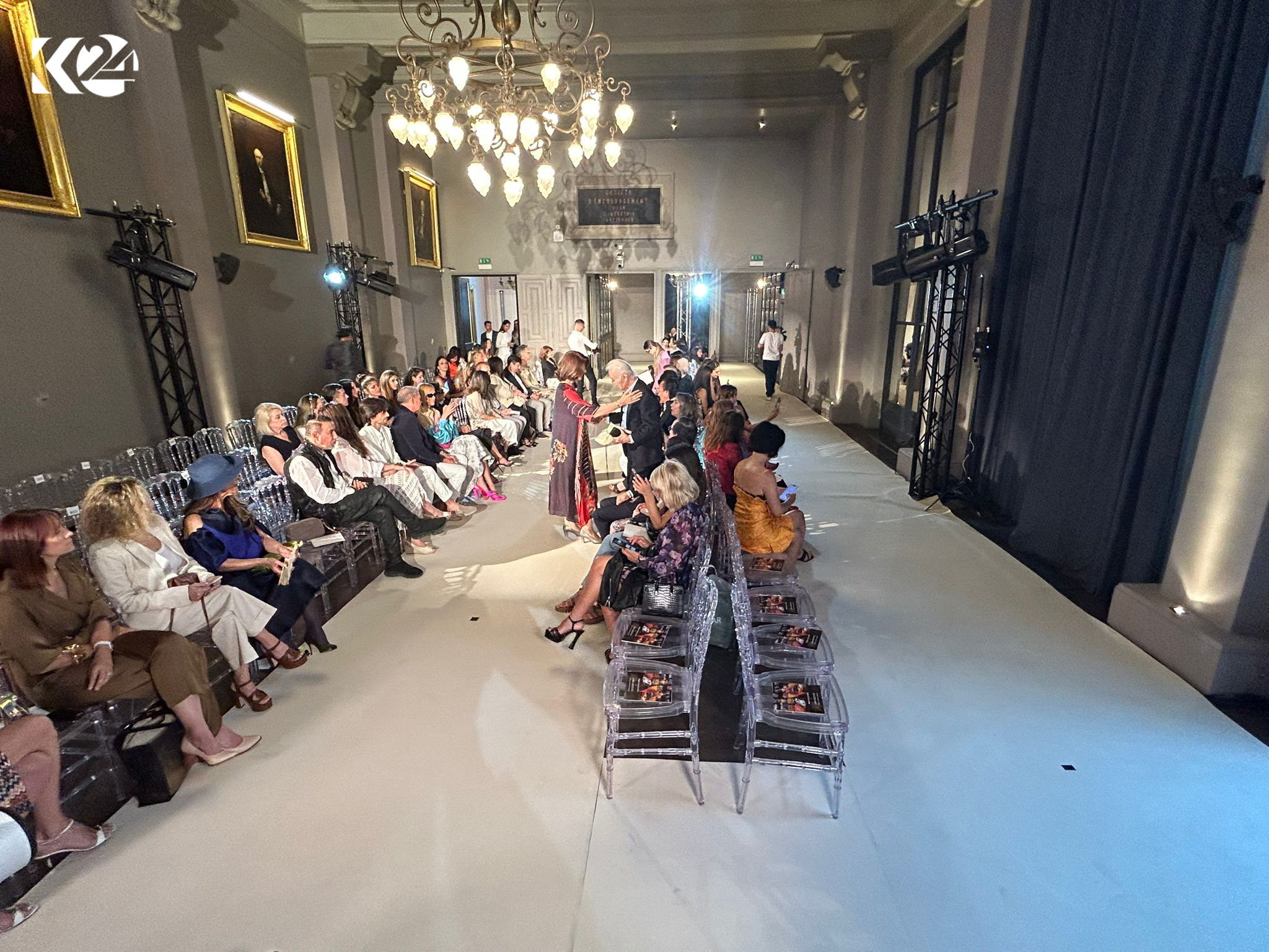 The audience at the Paris Fashion Week await Lara Dizayee's models presenting the Kurdish designer's haute couture, July 3, 2023. (Photo: Barzan Hassan/Kurdistan 24)