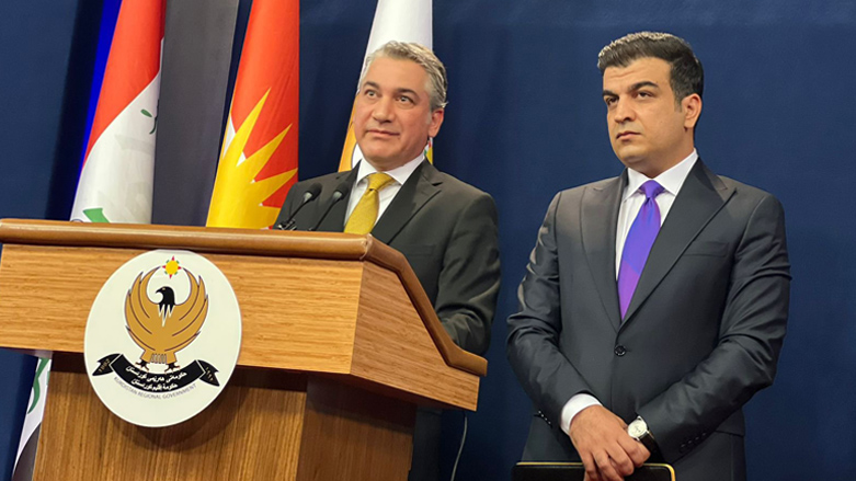 KRG Spokesperson Peshawa Hawramani (right) attending a press conference, in which Jotiar Adil, his predecessor, announced the decision, July 5, 2023. (Photo: Hoshmand Sadiq/Kurdistan 24)