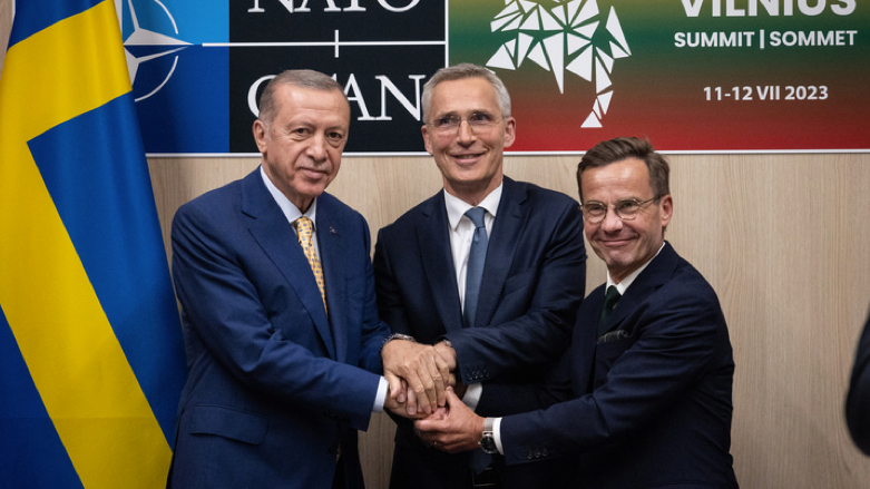 President Recep Tayyip Erdoǧan of Türkiye, Prime Minister Ulf Kristersson of Sweden, and NATO Secretary General Jens Stoltenberg met at the NATO Summit in Vilnius (Photo: NATO)
