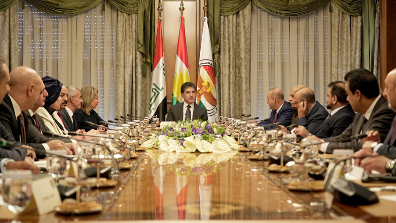 Kurdistan Region President Nechirvan Barzani (center) during a meeting with Iraqi electoral body officials and United Nations envoy to Iraq, June 15, 2023. (Photo: Kurdistan Region Presidency Office)
