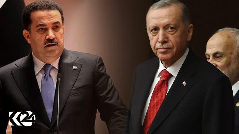 Iraqi Prime Minister Mohammed Shia' al-Sudani (left) and Turkish President Recep Tayyip Erdogan. (Photo: Designed by Kurdistan 24)