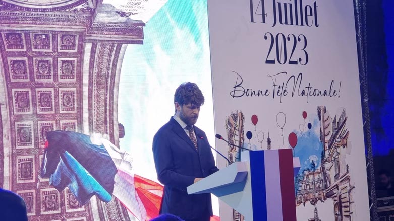 French Consul General Olivier Decottignies in his speech highlighted the relations between France and the Kurdish people (Photo: Kurdistan 24/Wladimir van Wilgenburg)