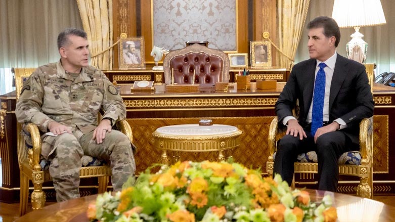 Kurdistan Region President Nechirvan Barzani (right) during his meeting with General Matthew McFarlane, Commanding General of Combined Joint Task Force – Operation Inherent Resolve, July 19, 2023. (Photo: Kurdistan Region Presidency)