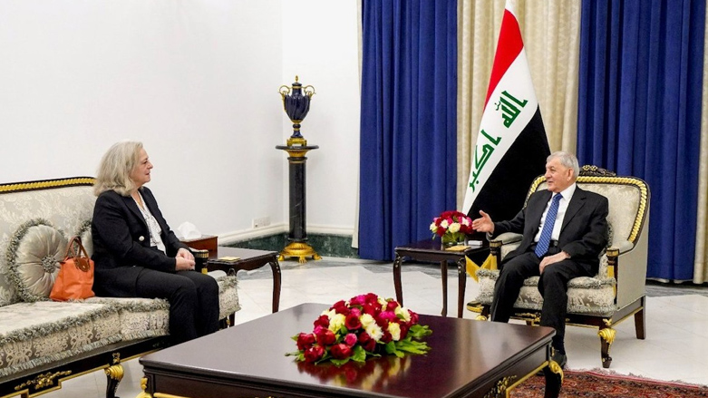 Iraqi President Abdul Latif Rasheed (right) during a meeting with US Ambassador to Iraq Alina L. Romanowski in Baghdad, May 10, 2023. (Photo: Iraqi Presidency)