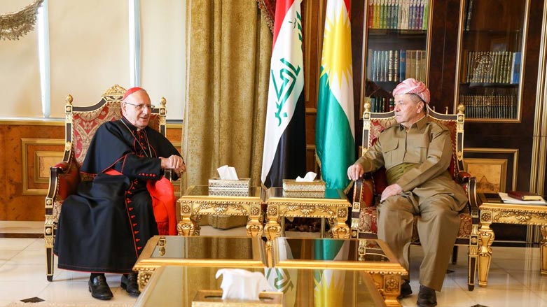 KDP President Masoud Barzani (right) during his meeting with received Cardinal Louis Raphael Sako, Patriarch of the Chaldean Church in Iraq and worldwide, July 23, 2023. (Photo: The Barzani Headquarters)