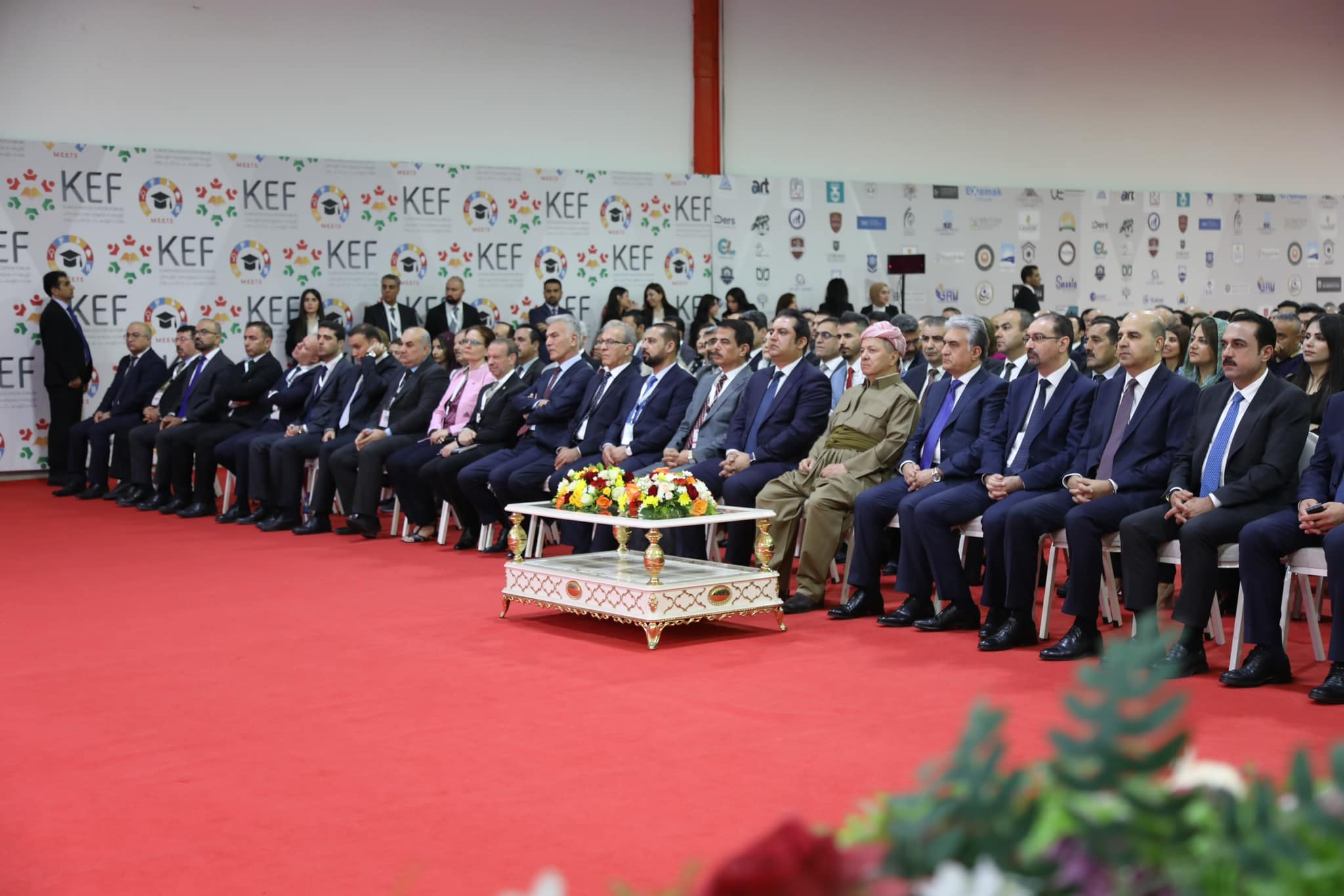 KDP President Masoud Bazani, KRG ministers attending the first Kurdistan Education Forum in Erbil on the sidelines of second Middle East Education, Technology & Students, July 25, 2023. (Photo: Barzani Headquarters)