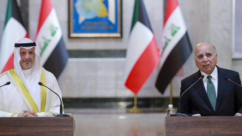 raq's Foreign Minister Fuad Hussein (R) and his counterpart from Kuwait Salem Abdullah al-Jaber al-Sabah attend a press conference in Baghdad, July 30, 2023. (Photo: Ahmad Al-Rubaye/AFP)