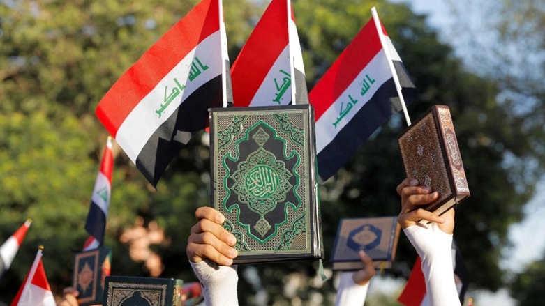 مظاهرة في العاصمة العراقية بغداد احتجاجا على تكرار حوادث تدنيس القرآن، 22 تموز/ يوليو 2023. © رويترز