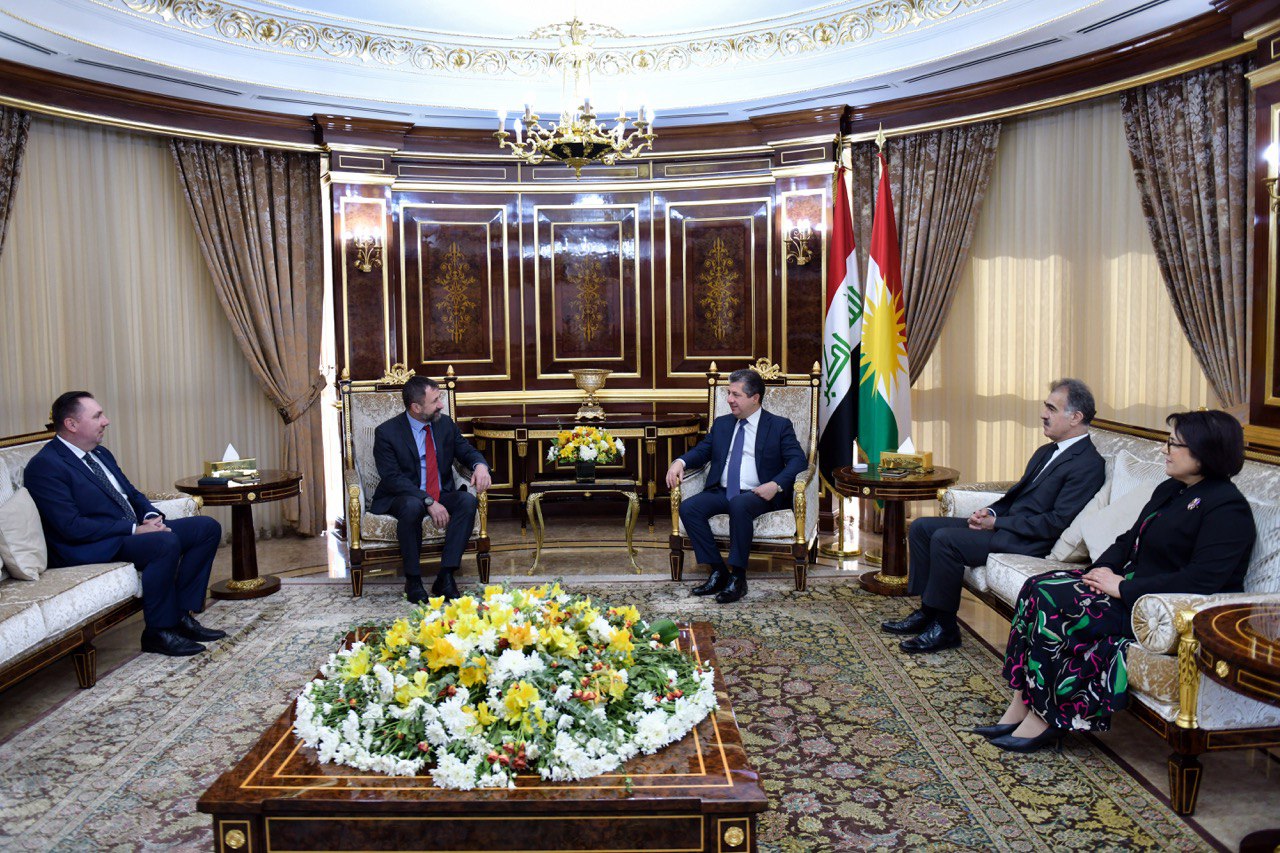 Kurdistan Region Prime Minister Masrour Barzani (top right) during his meeting with Petr Štěpánek, the Ambassador of the Czech Republic to Iraq, July 3, 2024. (Photo: KRG)