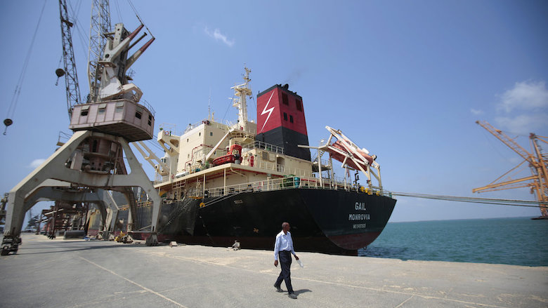 In this, Sept. 29, 2018 photo, a cargo ship is docked at the port, in Hodeida, Yemen. (Photo: Hani Mohammed/AP)