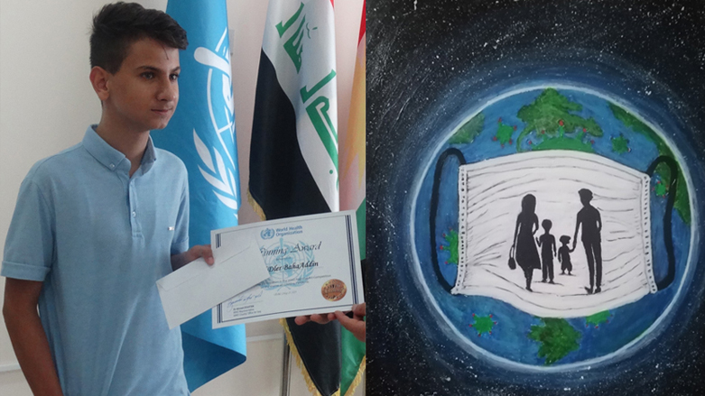 Shad Dler, 13, won the WHO Eastern Mediterranean art competition for his painting on the COVID-19 pandemic. (Photo: WHO Iraq/Twitter)