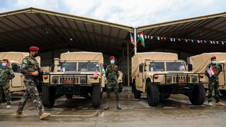 Peshmerga forces of the Kurdistan Region take part in a ceremony in which US-donated military equipment and vehicles were handed over to them in Erbil, Nov. 10, 2020. (Photo: AFP/Safin Hamed)