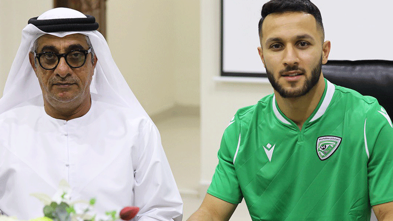 ئوسامه‌ ڕه‌شید ئه‌ستێره‌ی كورد له‌ كاتی واژۆكردنی گرێبه‌ستی یانه‌ی  خۆرفکانی ئیماراتی