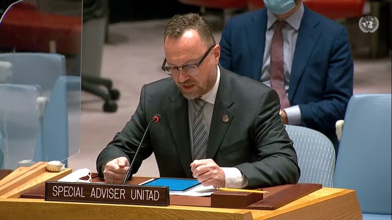 The Special Adviser and Head of UNITAD Christian Ritscheris reading UNITAD's report to the UN's Security Council (Photo: UNITAD)