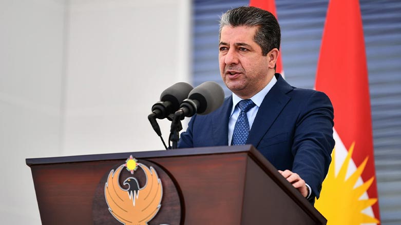 Kurdistan Region PM Masrour Barzani delivers a speech in Duhok during the laying of the foundation stone for a food industry project, June 7, 2022. (Photo: KRG)
